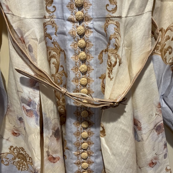 NWOT Zimmermann Elegant Floral Long-Sleeve Linen Mini Dress, Size AU 2 = M - Picture 5 of 13